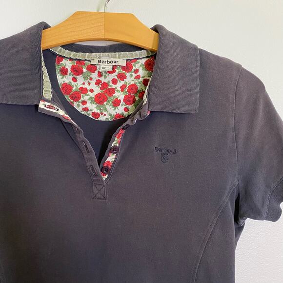Barbour Charcoal Gray Short Sleeve Embroidered Logo Polo Shirt Womens Size 6 - Picture 2 of 7